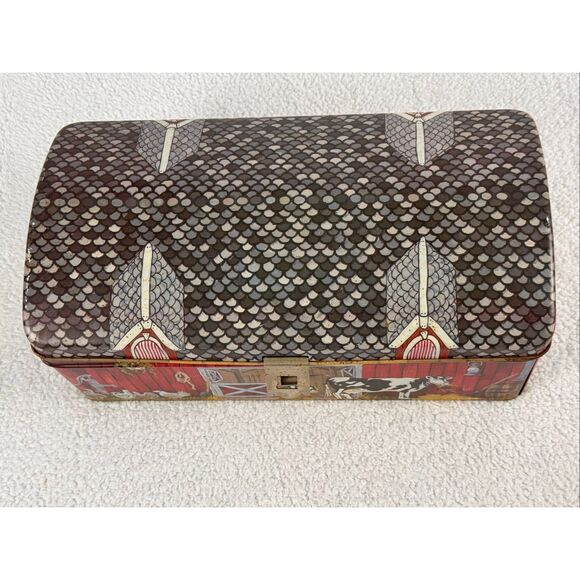 Vintage Tin Litho Barn Farm Animals Storage Box With Lid/Latch - Picture 2 of 15